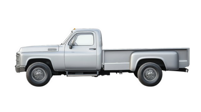 a classic. vintage pickup truck shown in profile view. highlighting its simple yet robust design the truck features a single cab and an open bed. ideal for transporting goods or tools. embodying a uti