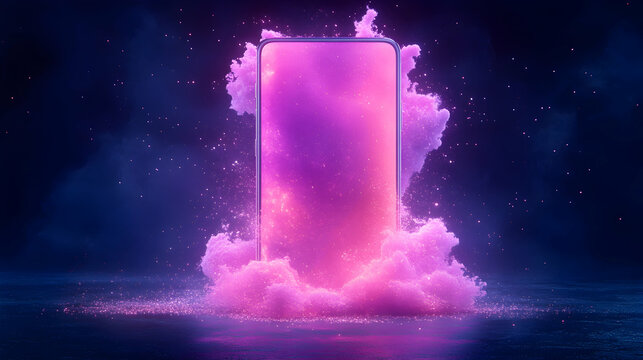Pink Glowing Phone Screen A Monthly Event Celebration Generative AI