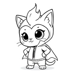 Obraz premium Adorable Superhero Kitten Coloring Page Cute Cartoon Cat in Costume Big Eyes