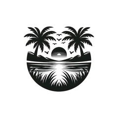 Obraz premium Beach sunset silhouette logo style vector illustration 