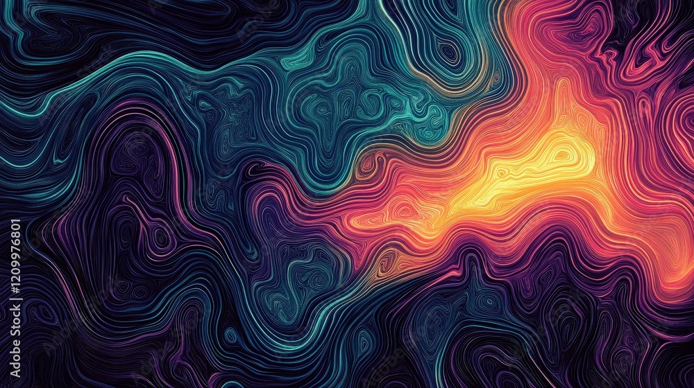 Poster vibrant psychedelic pattern with hidden symbols and unprecedented design, creating a mesmerizing vis