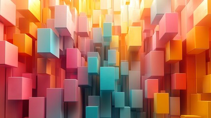 Abstract Geometric Composition: A vibrant and dynamic abstract artwork featuring a mesmerizing array of colorful 3D cubes, creating a sense of depth and movement in a captivating visual symphony.