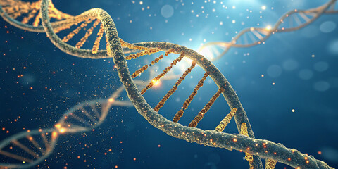 Complexity and genetic variation are symbolized by this 3D illustration of a DNA molecule with glittering effects. genomics, precision medicine, and computational life sciences as futuristic ideas.