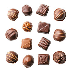 Fototapeta premium Chocolate Covered Raisins in a Burlap Sack top view isolated on transparent background.