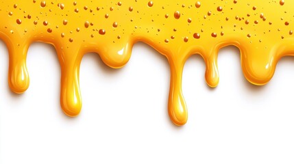 Bright Yellow Paint Dripping Down a White Surface with Droplets