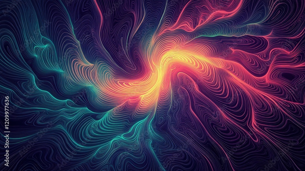 Poster abstract psychedelic swirl pattern with vibrant colors and hidden symbols in a unique design for cre