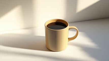 Warm Cup of Coffee on a Minimalist Table with Soft Shadows