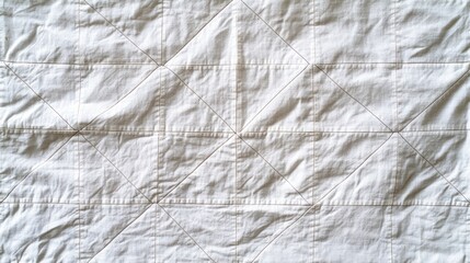 White quilted cotton fabric texture, close-up, crumpled, indoor