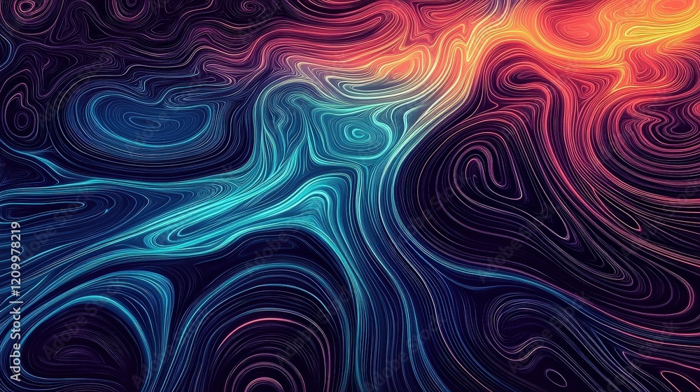Poster psychedelic abstract pattern with hidden symbols and unprecedented flowing colors in vivid swirls of