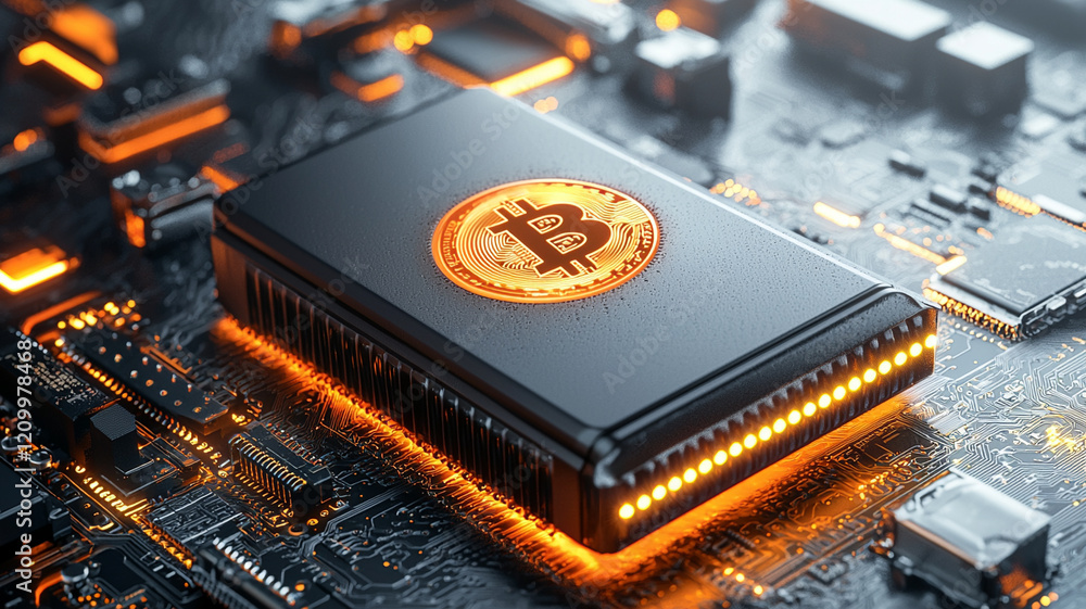 Poster ai generated insights on bitcoin mining technology circuitry digital realm close-up futuristic conce