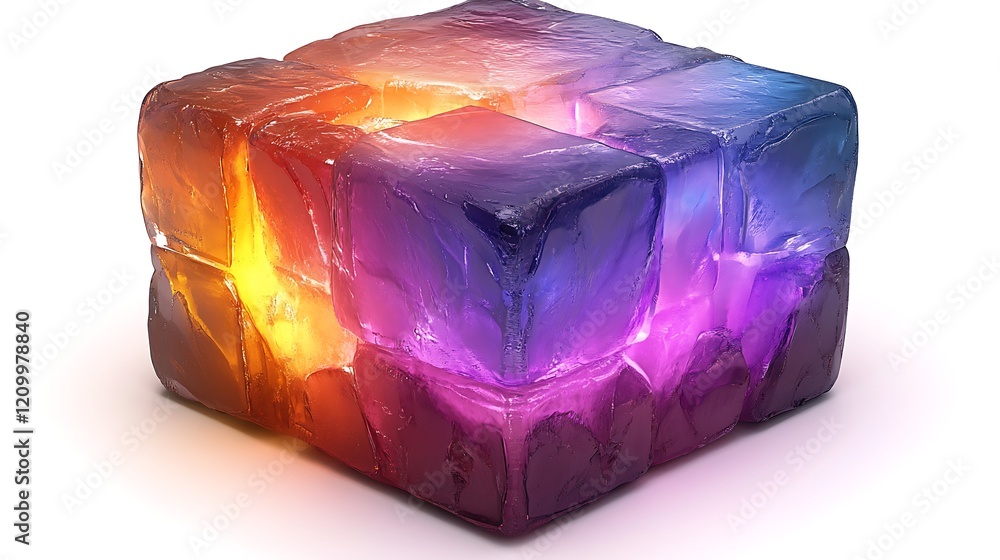 Poster crystalline cube of power: a mesmerizing cube of glowing crystal, its facets pulsating with an ether