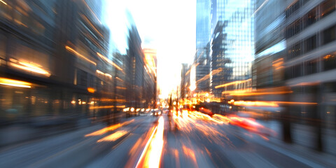 Fototapeta premium Abstract Motion Blur City Lights Scene of Busy Urban Life and Fast-Paced Environment : Generative AI