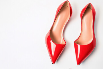 Elegant red high heel stilettos on white background
