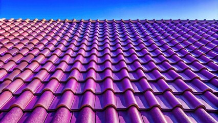 Fototapeta premium Vibrant Purple Roof Tiles Under a Clear Blue Sky A Detailed View of Architectural Design