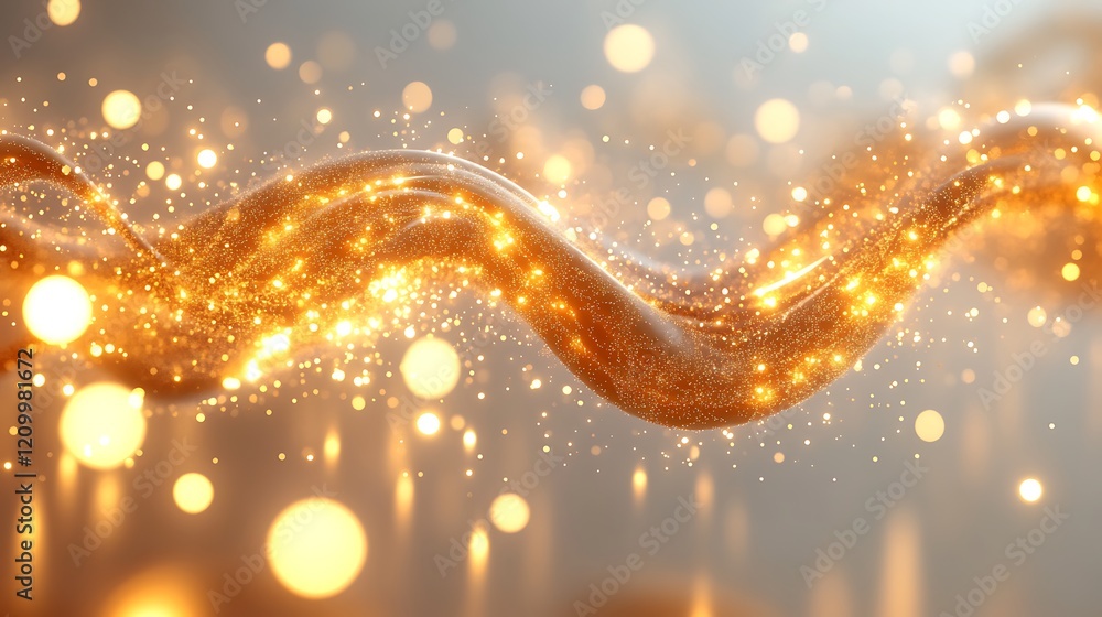 Poster golden liquid light: abstract swirling stream of liquid gold, sparkling with glittering particles an