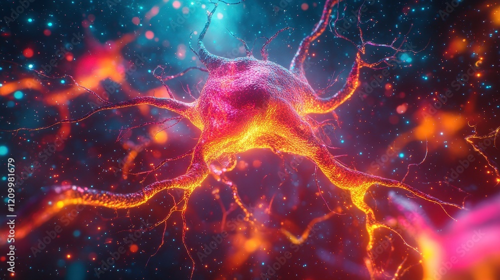 Poster extreme close up view of colorful wires with vibrant neuron structures and abstract background eleme