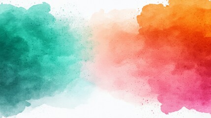 Obraz premium Abstract watercolor background with teal, orange, and pink shades, perfect for design projects or artistic presentations.