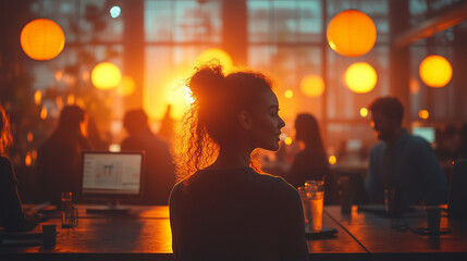 Colleagues celebrating a successful project milestone with a small office party. Bright lighting, contrast