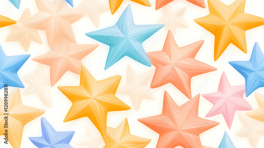 Poster repeating geometric pattern with multicolored star shapes