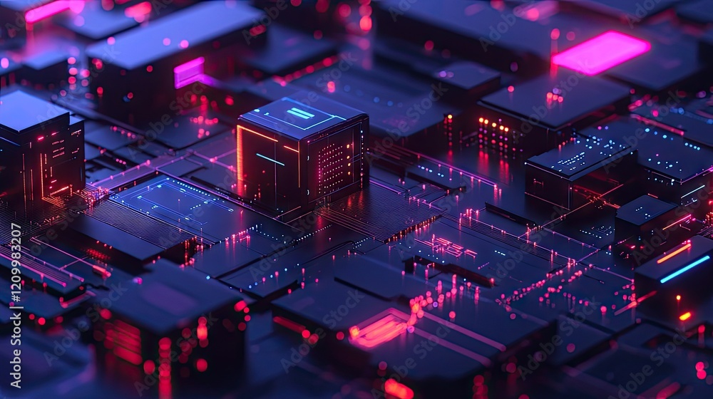 Poster advanced digital brain concept with ai symbols, glowing circuits, and network patterns, emphasizing 