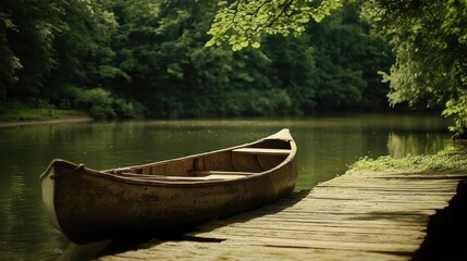 Obraz premium Peaceful Canoe by Serene Lake Shore