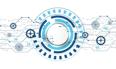 Obraz premium Vector design 3d paper circle with circuit board. Illustration Abstract modern futuristic, engineering, science, technology background