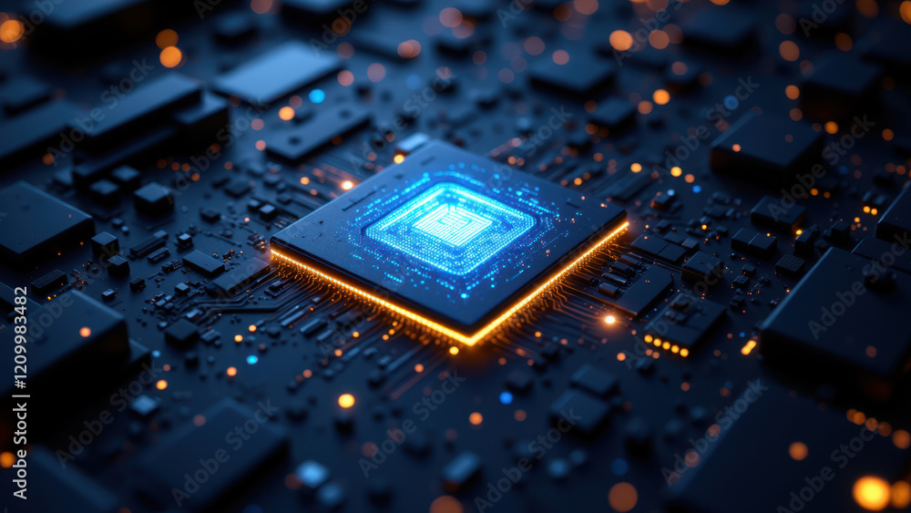 Aufkleber high-tech digital cpu graphic with circuit board design elements.