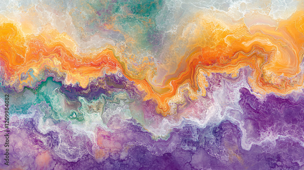 Aufkleber colorful abstract painting with vibrant shapes and patterns on textured canvas background