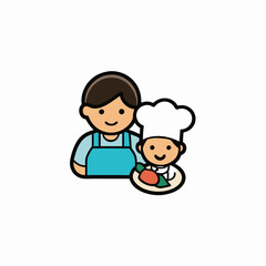 A dreamy sticker of A kid helping a smiling mom cook or clean, with fun kitchen 