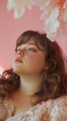 Fototapeta premium Dreamy Woman Portrait: Soft Beauty and Delicate Lace