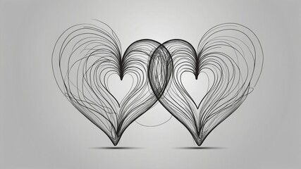 Intricate line art creates a unique representation of love with intertwining hearts on a light background