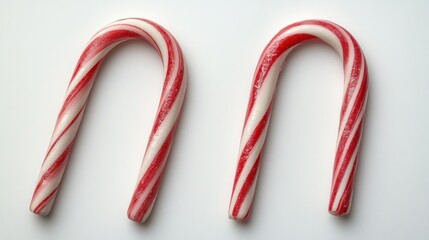 Two Classic Red and White Candy Canes on a Clean White Background