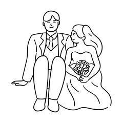 Bride and groom, vector illustration of the bride and groom sitting, looking ahead