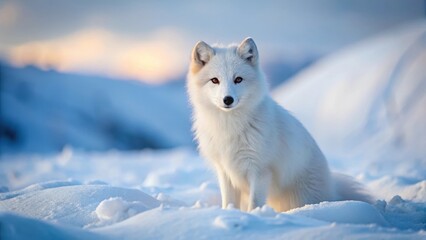 Fototapeta premium Arctic Fox in Snowy Landscape, arctic, animals, arctic, animals, fox behavior, frozen