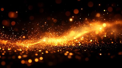 Obraz premium Golden Sparkles: A mesmerizing cascade of shimmering golden sparks dances across a black background, creating a captivating display of light and movement, perfect for designs celebrating celebration.
