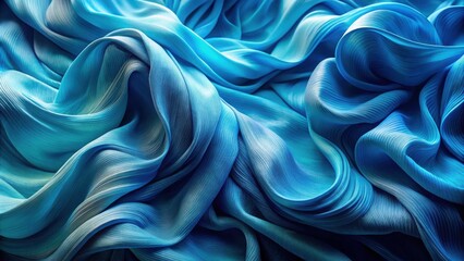 Obraz premium Abstract Draped Blue Fabric Texture Elegant Waves and Curves of Soft, Shimmering Material