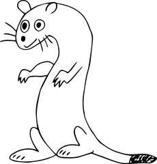 funny smiling otter with whiskers stands bent on hind legs