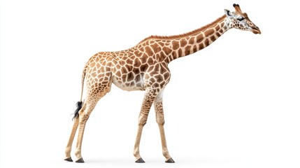 Fototapeta premium Elegant Giraffe Walking Gracefully Isolated on White Background