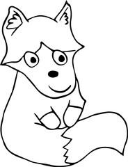 strange funny smiling fox sits and holds its front paws on its fluffy tail