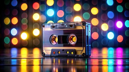 Fototapeta premium Retro cassette tape case, soft focus background. Classic style.