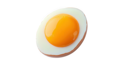 a perfectly cooked egg cut in half. showcasing the bright yellow yolk and creamy white surrounding it  egg's texture and color. making it appealing for culinary presentations or food-related content