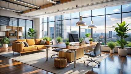 Fototapeta premium Stylish, AI-enhanced office spaces. Business-centric design.