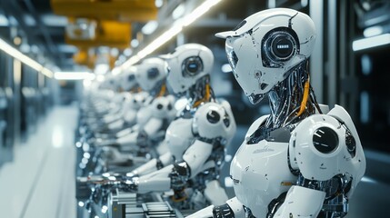 Fototapeta premium Futuristic Robot Assembly Line in Modern Factory
