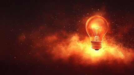 Glowing Light Bulb Surrounded by Vibrant Abstract Background Effects