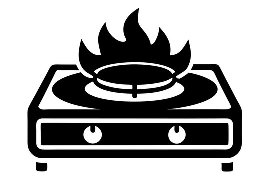 black stove with fire cooking clip art preview