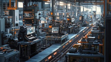 Futuristic Factory Automated Production Line Technology