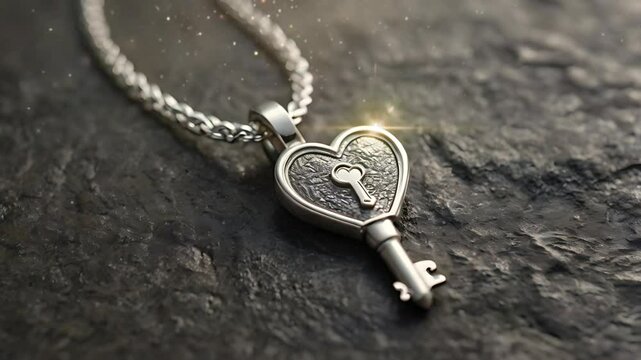 A door key with a heart-shaped tip. Seamless 4K looping timelapse video animation background