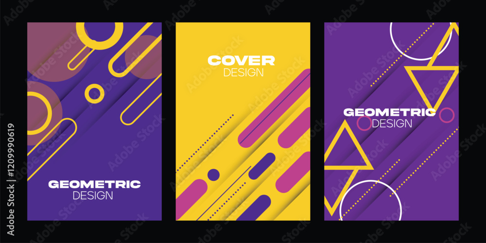 Poster set of abstract background with colorful geometric shapes