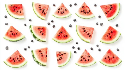 Fresh Watermelon Slices Arranged on White Background
