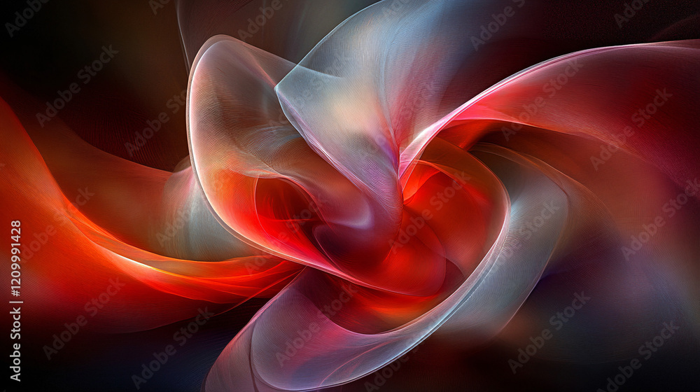 Poster red and white swirl pattern abstract design with smooth curves and flowing shapes